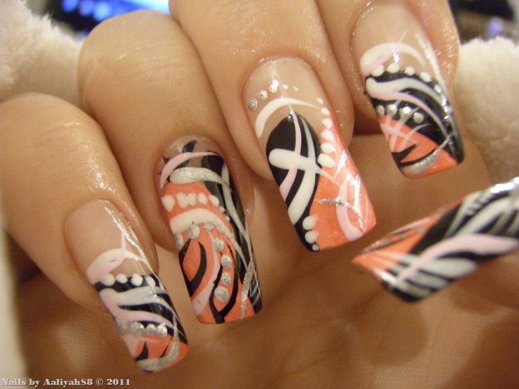 Tags: hot design, nail art, nail design, pink and back design,