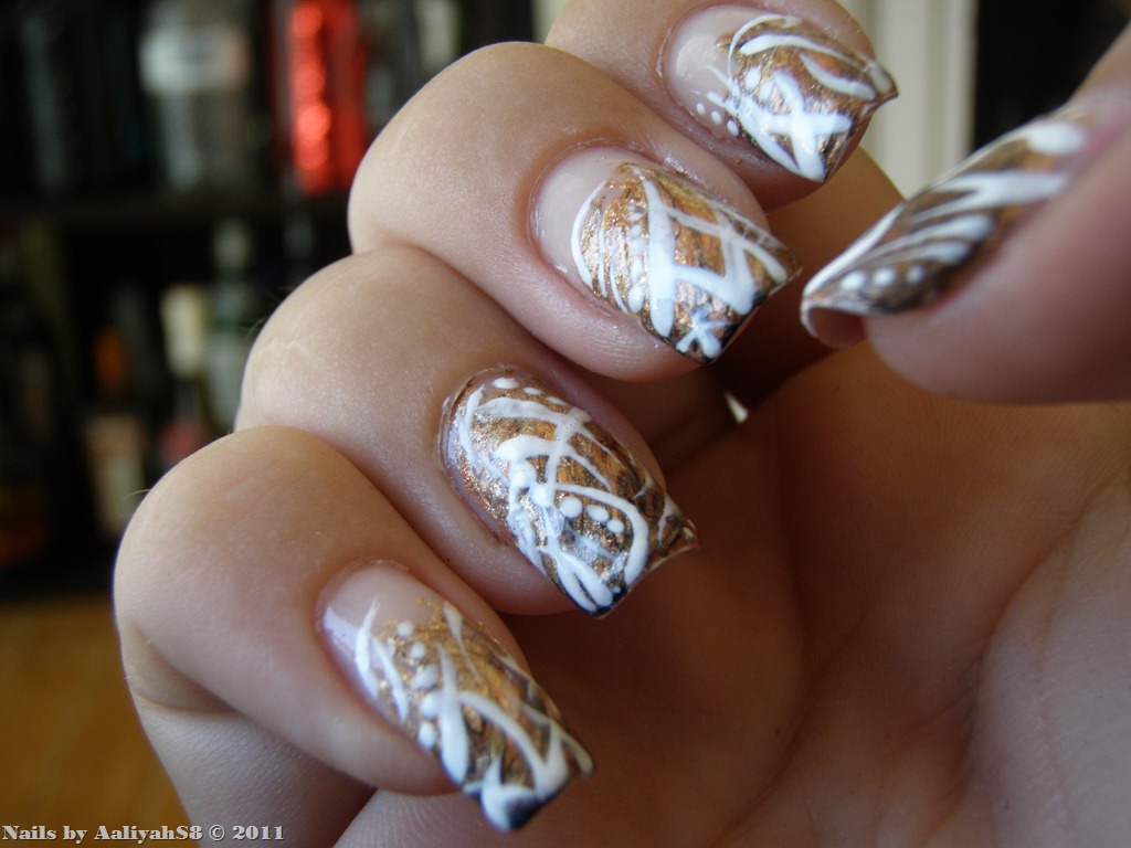 Brown Gold & White Nails