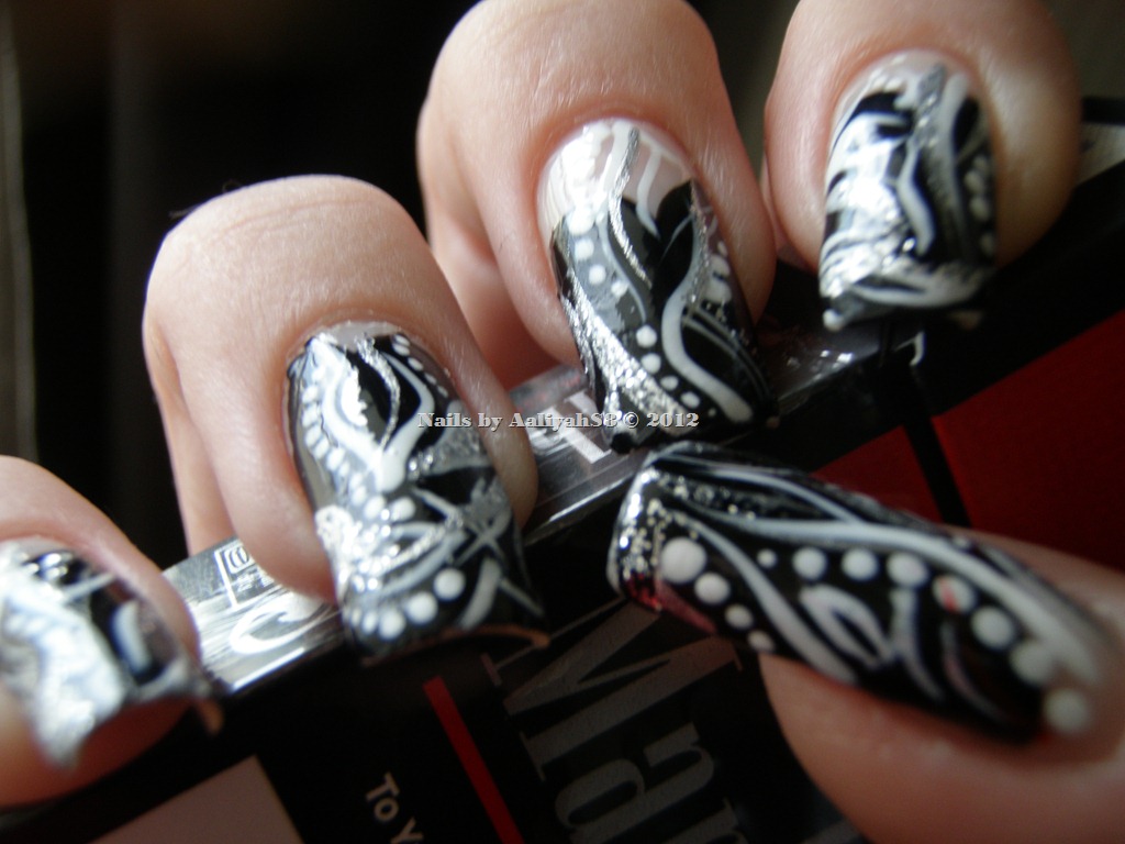 Tags: Black nail art , black nail design , black silver white nail art ...